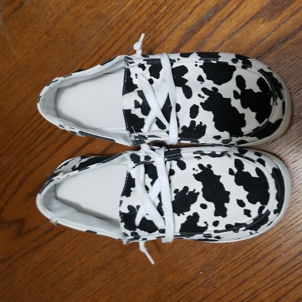 ROSY Black White Cow Animal Print Canvas Slip On Sneakers 8